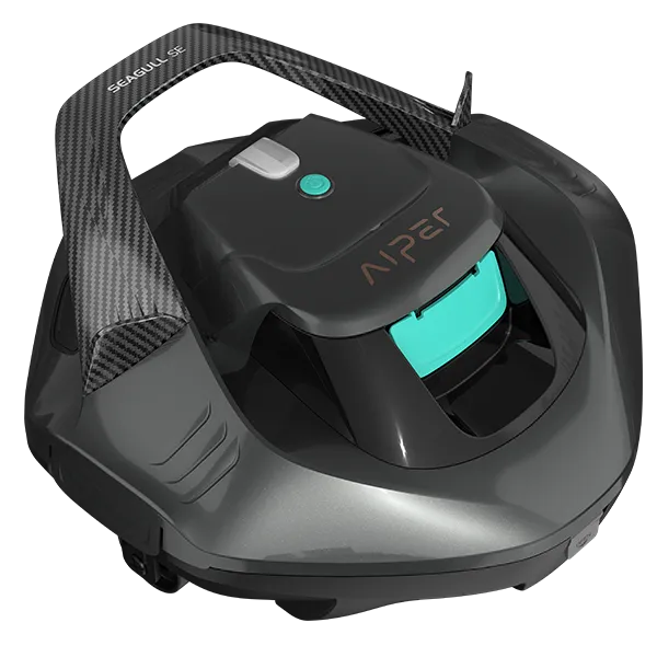 Aiper Seagull SE cordless robotic pool cleaner, above-ground entry-level model with hydrodynamic design. Press image courtesy Aiper.